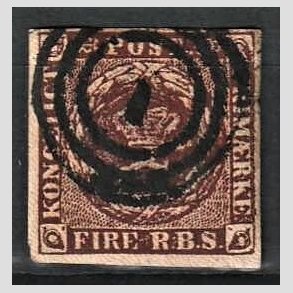FRIMRKER DANMARK | 1853 - AFA 1 - 4 R.B.S IIb mrk rdbrun - Thiele II - Stemplet