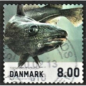 FRIMRKER DANMARK | 2013 - AFA 1727 - Fisk - 8,00 kr. torsk - Alm. god gennemsnitskvalitet - Stemplet (Photo eksempel)
