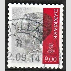 FRIMRKER DANMARK | 2014 - AFA 1762 - Dronning Margrethe - 9,00 Kr. gr/karmin - Alm. god gennemsnitskvalitet - Stemplet (Photo eksempel)