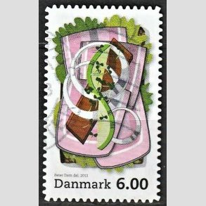 FRIMRKER DANMARK | 2012 - AFA 1702a - Smrrebrd - 6,00 Kr. flerfarvet med uregelmssige hjrner - Alm. god gennemsnitskvalitet - Stemplet (Photo eksempel)