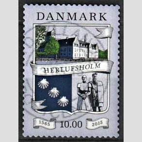 FRIMRKER DANMARK | 2015 - AFA 1824 - Herlufsholm 450 r - 10,00 kr. flerfarvet - Alm. god gennemsnitskvalitet - Stemplet (Photo eksempel)