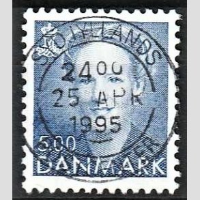 FRIMRKER DANMARK | 1992 - AFA 1019 - Dronning Margrethe - 5,00 Kr. bl - Pragt Stemplet