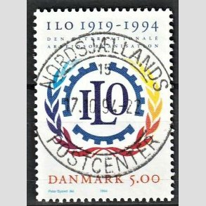 FRIM�RKER DANMARK | 1994 - AFA 1075 - ILO 75 �r - 5,00 Kr. flerfarvet - Pragt Stemplet