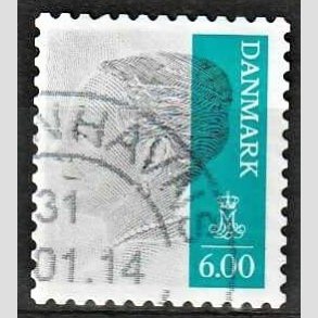 FRIMRKER DANMARK | 2011 - AFA 1642E - Dronning Margrethe - 6,00 Kr. gr/blgrn - Alm. god gennemsnitskvalitet - Stemplet (Photo eksempel)