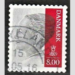 FRIMRKER DANMARK | 2011 - AFA 1643E - Dronning Margrethe - 8,00 Kr. gr/karmin - Alm. god gennemsnitskvalitet - Stemplet (Photo eksempel)