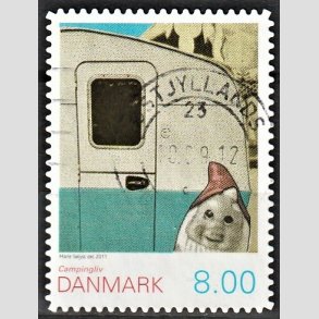 FRIMRKER DANMARK | 2011 - AFA 1653Ea - Campingliv - 8,00 Kr. med uregelmssige hjrner flerfarvet - Alm. god gennemsnitskvalitet - Stemplet (Photo eksempel)