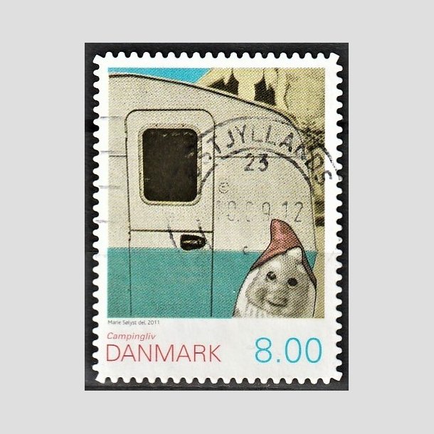 FRIMRKER DANMARK | 2011 - AFA 1653Ea - Campingliv - 8,00 Kr. med uregelmssige hjrner flerfarvet - Alm. god gennemsnitskvalitet - Stemplet (Photo eksempel)