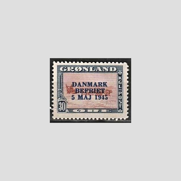 FRIMRKER GRNLAND | 1945 - AFA 22 - AMERIKANER UDGAVEN "DANMARK BEFRIET" - 30 re bl/brun/rd - Postfrisk