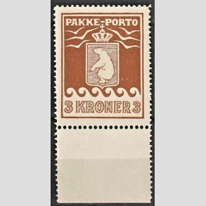 FRIM�RKER GR�NLAND | 1930 - AFA 12 - PAKKE-PORTO - 3 kr. brun med marginalstykke - Postfrisk