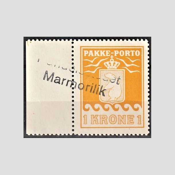 FRIMRKER GRNLAND | 1936 - AFA 14 - PAKKE-PORTO - 1 kr. orange med marginalstykke - Stemplet