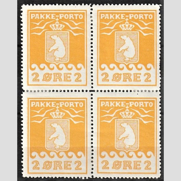 FRIMRKER GRNLAND | 1915 - AFA 5 - PAKKE-PORTO - 2 re orange i 4-blok - Ubrugt