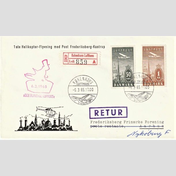 FRIMRKER DANMARK | 1934 - AFA 219,220 - Ny Luftpost 50 re + 1 kr. p flot brevforside - Stemplet