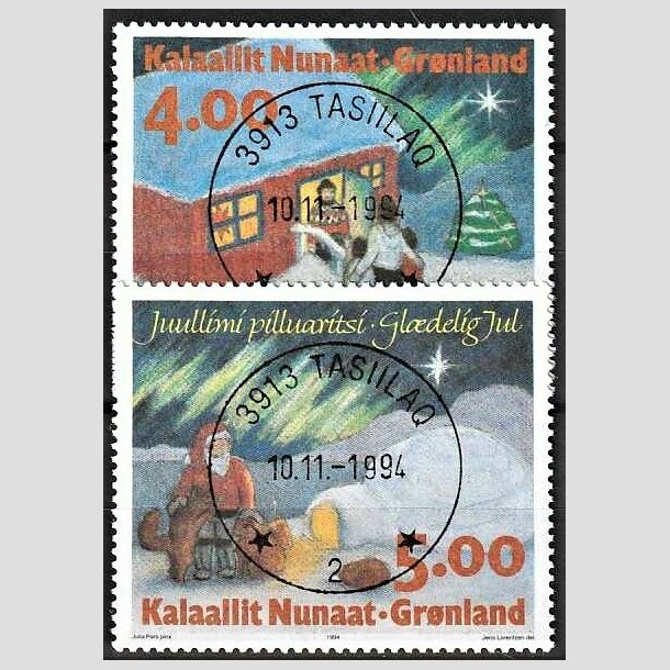 FRIMRKER GRNLAND | 1994 - AFA 256,257 - Julefrimrker - 4,00 + 5,00 kr. flerfarvet - Lux stemplet