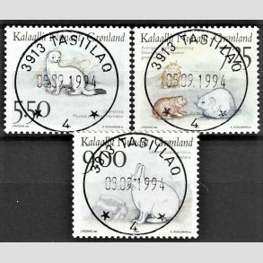 FRIMRKER GRNLAND | 1994 - AFA 251-53 - Landdyr i Grnland II. - 5,50 - 9,00 kr. flerfarvet - Lux stemplet