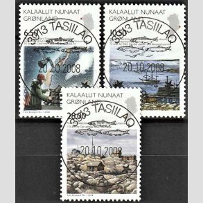 FRIMRKER GRNLAND | 2008 - AFA 519-21 - Videnskab IV. - 6,50 - 28,00 kr. flerfarvet - Lux stemplet