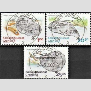 FRIMRKER GRNLAND | 2008 - AFA 515-17 - Fossiler i Grnland I. - 1,00 - 25,00 kr. flerfarvet - Lux stemplet