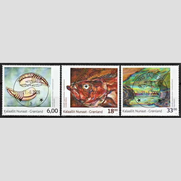 FRIMRKER GRNLAND | 2009 - AFA 540-42 - Moderne kunst III. - 6,00 - 33,00 kr. flerfarvet - Lux stemplet