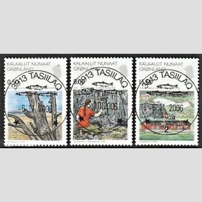 FRIMRKER GRNLAND | 2006 - AFA 477-79 - Videnskab II. - 0,50 - 15,50 kr. flerfarvet - Lux stemplet