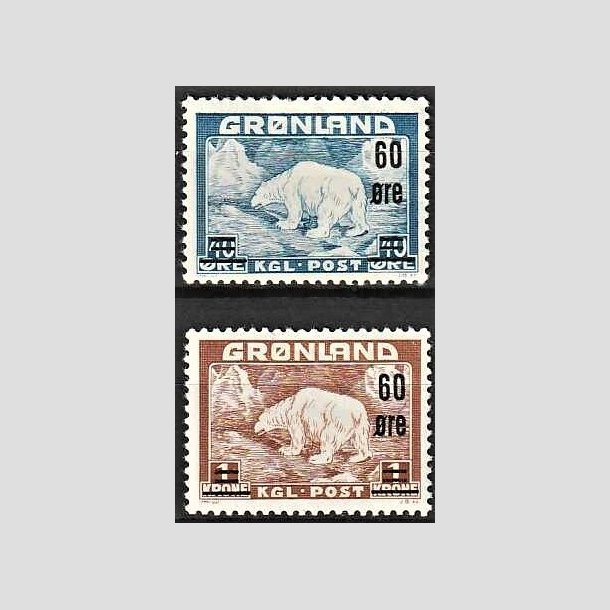 FRIMRKER GRNLAND | 1956 - AFA 37,38 - Provisorier - 60/40 re + 60 re/1 kr. - Postfrisk