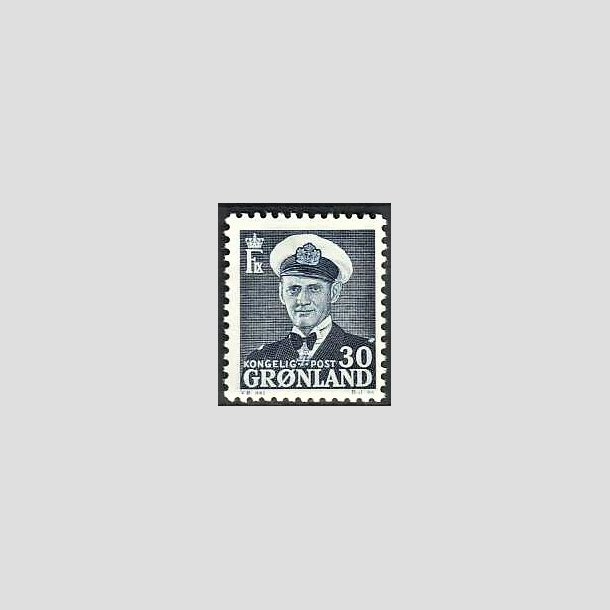 FRIMRKER GRNLAND | 1953 - AFA 36 - Frederik IX - 30 re bl - Postfrisk