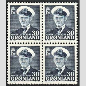 FRIMRKER GRNLAND | 1953 - AFA 36 - Frederik IX - 30 re bl i 4-blok - Postfrisk