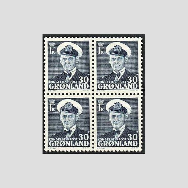 FRIMRKER GRNLAND | 1953 - AFA 36 - Frederik IX - 30 re bl i 4-blok - Postfrisk