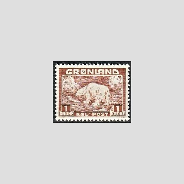 FRIMRKER GRNLAND | 1938 - AFA 7 - Isbjrn - 1 kr. gulbrun - Postfrisk