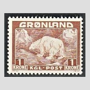 FRIMRKER GRNLAND | 1938 - AFA 7 - Isbjrn - 1 kr. gulbrun - Postfrisk
