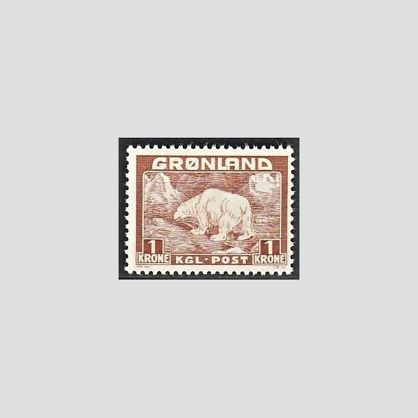 FRIMRKER GRNLAND | 1938 - AFA 7 - Isbjrn - 1 kr. gulbrun - Postfrisk