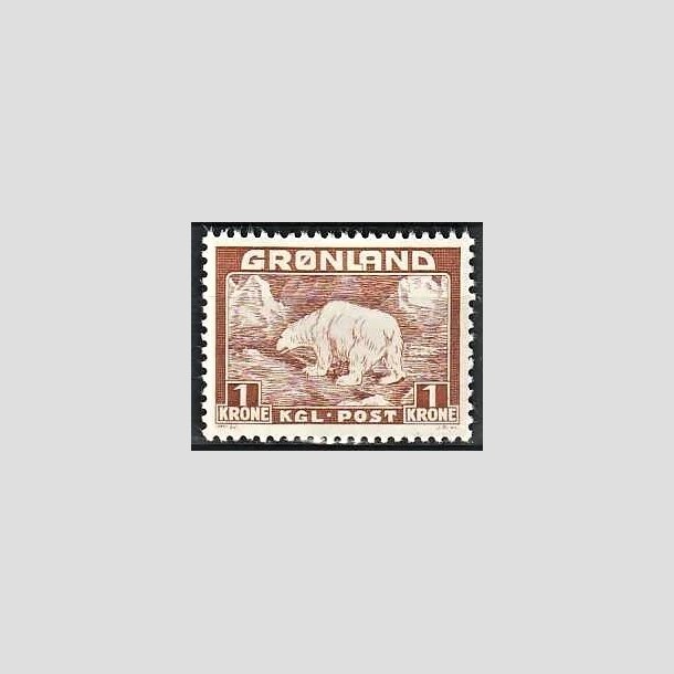 FRIMRKER GRNLAND | 1938 - AFA 7 - Isbjrn - 1 kr. gulbrun - Postfrisk