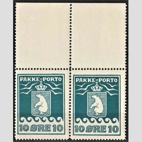 FRIM�RKER GR�NLAND | 1915 - AFA 7 - PAKKEPORTO - 10 �re bl� i par med marginalstykke - Postfrisk