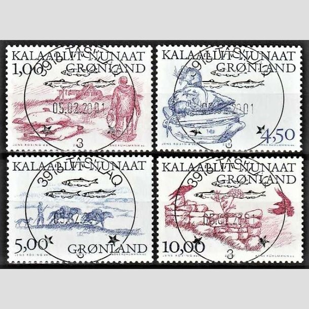 FRIMRKER GRNLAND | 2001 - AFA 368-71 - Arktiske vikinger III. - 1,00 - 10,00 kr. flerfarvet - Lux stemplet