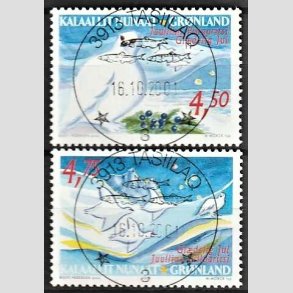 FRIM�RKER GR�NLAND | 2001 - AFA 383,384 - Julefrim�rker - 4,50 + 4,75 kr. flerfarvet - Lux stemplet