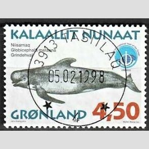 FRIM�RKER GR�NLAND | 1998 - AFA 321 - Gr�nlandske hvaler III. - 4,50 kr. matr�d/flerfarvet - Lux stemplet