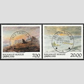 FRIM�RKER GR�NLAND | 1999 - AFA 342,343 - Gr�nlandske kunstnere III. - 7,00 + 20,00 kr. flerfarvet - Lux stemplet