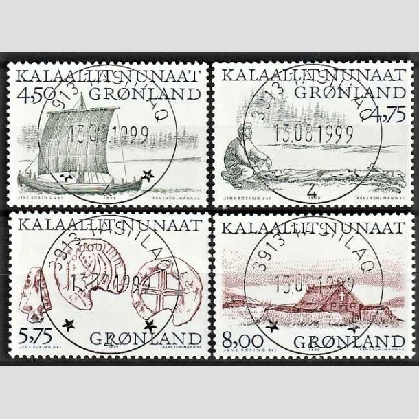 FRIMRKER GRNLAND | 1999 - AFA 344-47 - Arktiske vikinger I. - 4,50 - 8,00 kr. flerfarvet - Lux stemplet