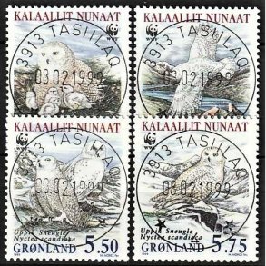 FRIM�RKER GR�NLAND | 1999 - AFA 336-39 - Sneugler - 1,00 - 5,75 kr. flerfarvet - Lux stemplet