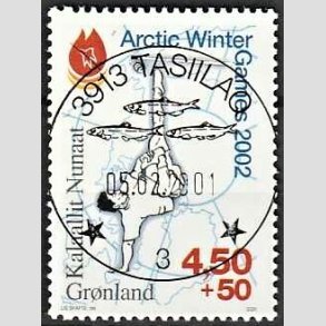 FRIM�RKER GR�NLAND | 2001 - AFA 373 - Artic Winter Games 2002 - 4,50 kr. + 50 �re flerfarvet - Lux stemplet