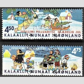 FRIM�RKER GR�NLAND | 2002 - AFA 399,400 - Jul - 4,50 + 4,75 kr. flerfarvet - Lux stemplet