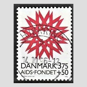 FRIMRKER DANMARK | 1996 - AFA 1130 - AIDS-Fondet - 3,75 Kr. + 50 re rd/sort - Pragt Stemplet