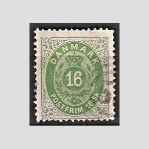 FRIMRKER DANMARK | 1871-74 - AFA 20 - 16 Skilling gr/grn - Stemplet