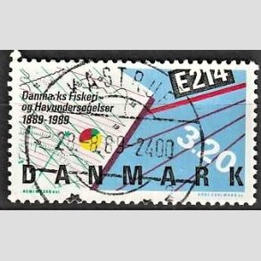 FRIM�RKER DANMARK | 1989 - AFA 944 - Fiskeri- og havunders�gelser 100 �r - 3,20 Kr. flerfarvet - Pragt Stemplet