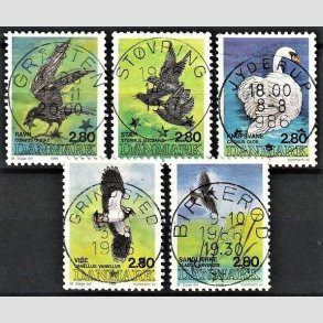 FRIM�RKER DANMARK | 1986 - AFA 864-868 - Danske fugle - 2,80 Kr. flerfarvet i komplet s�t - Pragt Stemplet