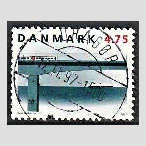 FRIM�RKER DANMARK | 1997 - AFA 1145 - Jernbaneforbindelsen p� Storeb�lt - 4,75 Kr. flerfarvet - Pragt Stemplet Drag�r