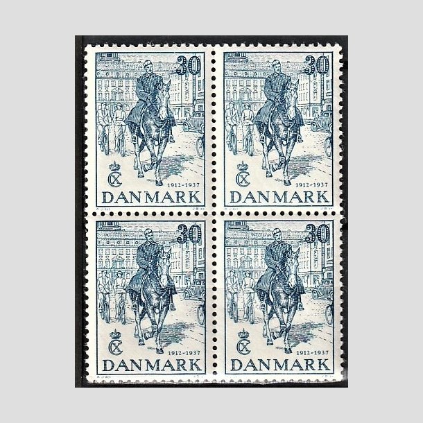 FRIMRKER DANMARK | 1937 - AFA 242 - Chr. X 25 rs jubilum 30 re bl i 4-blok - Postfrisk