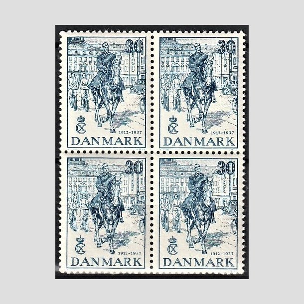 FRIMRKER DANMARK | 1937 - AFA 242 - Chr. X 25 rs jubilum 30 re bl i 4-blok - Postfrisk