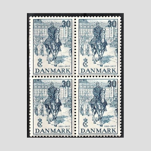 FRIMRKER DANMARK | 1937 - AFA 242 - Chr. X 25 rs jubilum 30 re bl i 4-blok - Postfrisk