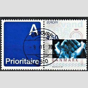 FRIMRKER DANMARK | 2001 - AFA 1283v - Europamrker. Vand. - 4,50 Kr. flerfarvet sammenhngende med A-vignet - Lux Stemplet