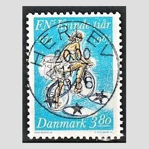 FRIM�RKER DANMARK | 1985 - AFA 839 - FN's kvinde-ti�r - 3,80 Kr. flerfarvet - Pragt Stemplet