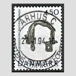 FRIM�RKER DANMARK | 1992 - AFA 1008 - Nationalmuseets samlinger - 4,50 Kr. bl�/gr�n - Lux Stemplet